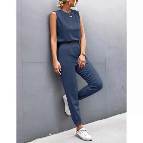 Gihuo Women 2 Piece Outfit Sets Sleeveless Crop Tops Tracksuit Long Jogger Pants with Pockets Sweatsuits Lounge Sets