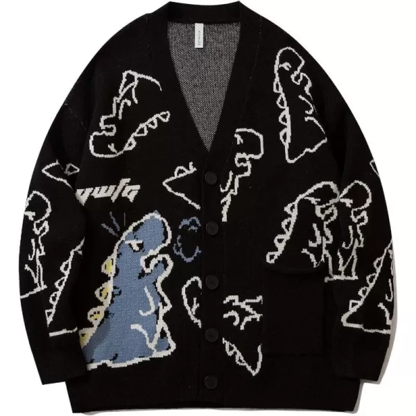 Gihuo Women Cat Cardigan Sweater Knit Cute Cartoon Oversized V Neck Long Sleeve Cardigan