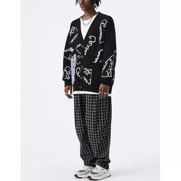 Gihuo Women Cat Cardigan Sweater Knit Cute Cartoon Oversized V Neck Long Sleeve Cardigan