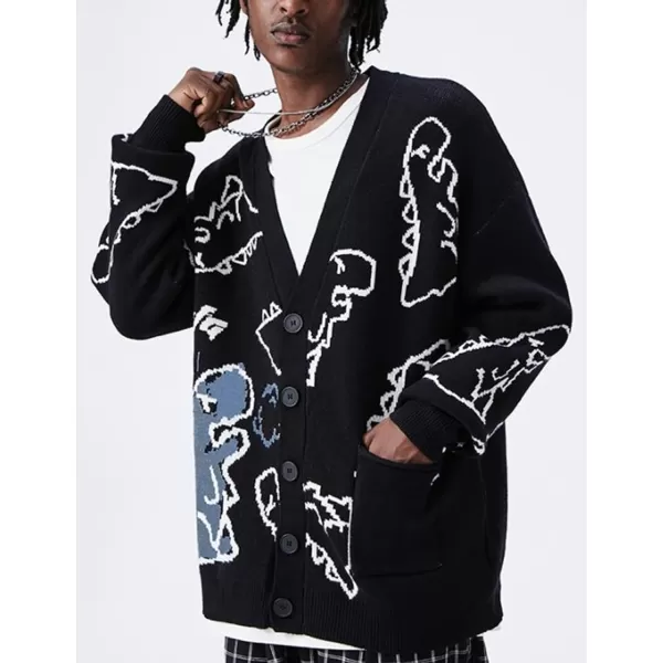 Gihuo Women Cat Cardigan Sweater Knit Cute Cartoon Oversized V Neck Long Sleeve Cardigan