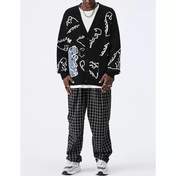 Gihuo Women Cat Cardigan Sweater Knit Cute Cartoon Oversized V Neck Long Sleeve Cardigan