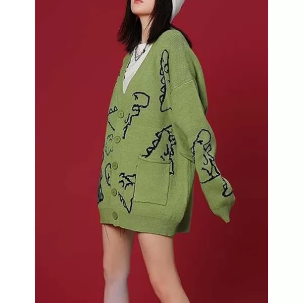 Gihuo Women Cat Cardigan Sweater Knit Cute Cartoon Oversized V Neck Long Sleeve Cardigan