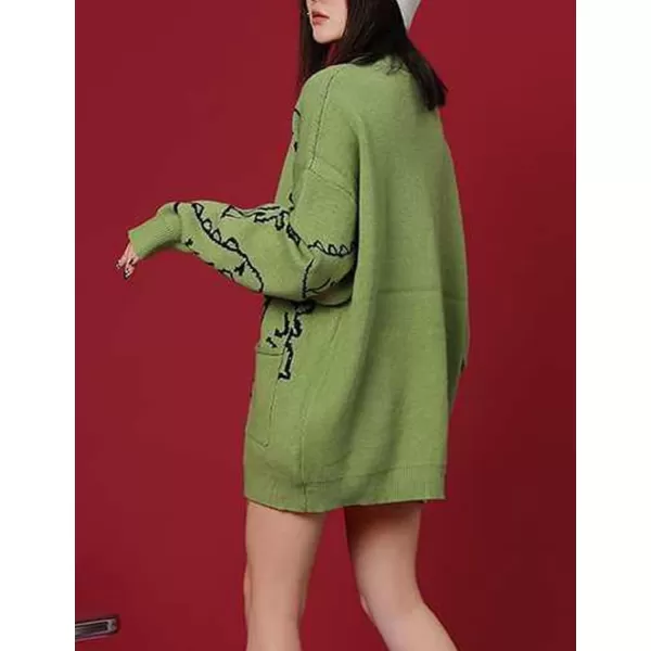 Gihuo Women Cat Cardigan Sweater Knit Cute Cartoon Oversized V Neck Long Sleeve Cardigan