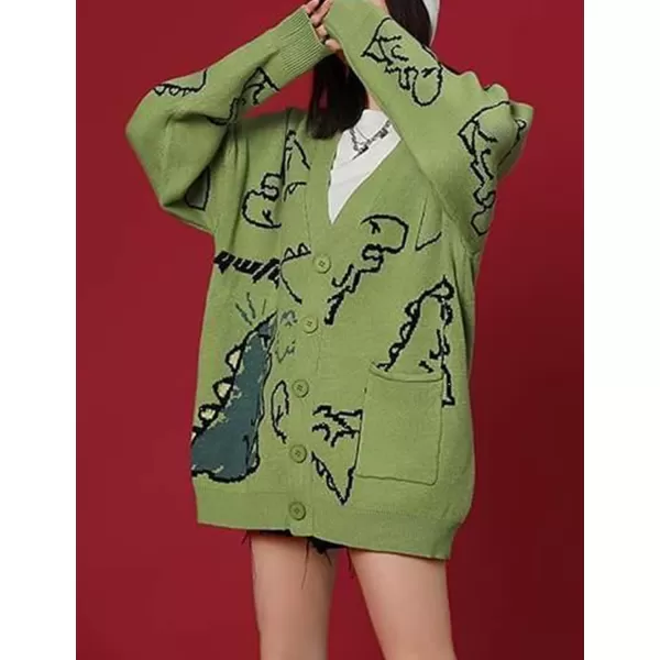 Gihuo Women Cat Cardigan Sweater Knit Cute Cartoon Oversized V Neck Long Sleeve Cardigan