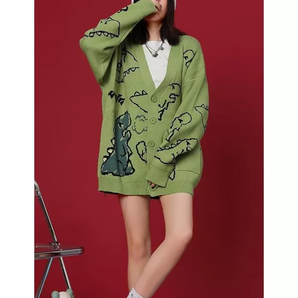 Gihuo Women Cat Cardigan Sweater Knit Cute Cartoon Oversized V Neck Long Sleeve Cardigan