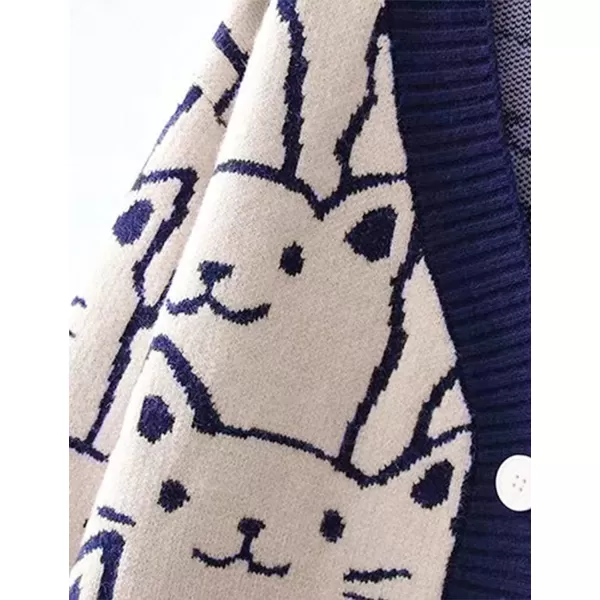Gihuo Women Cat Cardigan Sweater Knit Cute Cartoon Oversized V Neck Long Sleeve Cardigan