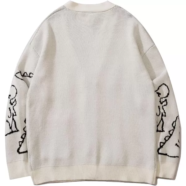 Gihuo Women Cat Cardigan Sweater Knit Cute Cartoon Oversized V Neck Long Sleeve Cardigan