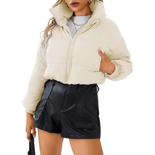 Gihuo Women Cropped Puffer Jackets Winter Zip Up Short Bubble Coat Padding Warm Quilted Crop Outerwear