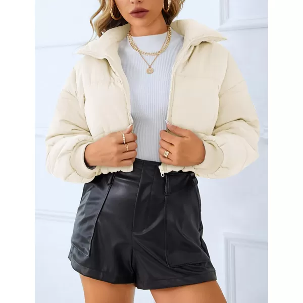Gihuo Women Cropped Puffer Jackets Winter Zip Up Short Bubble Coat Padding Warm Quilted Crop Outerwear