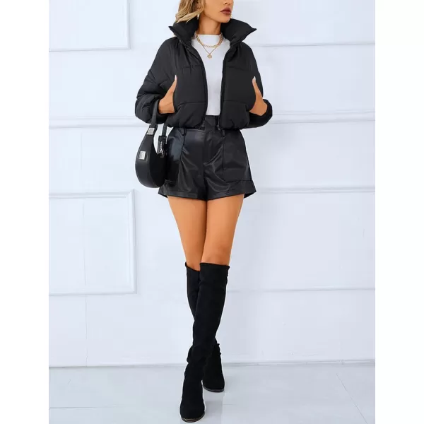 Gihuo Women Cropped Puffer Jackets Winter Zip Up Short Bubble Coat Padding Warm Quilted Crop Outerwear