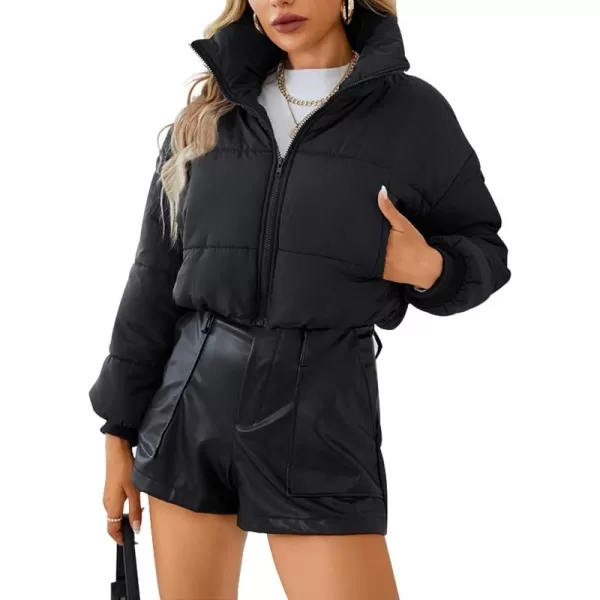 Gihuo Women Cropped Puffer Jackets Winter Zip Up Short Bubble Coat Padding Warm Quilted Crop Outerwear