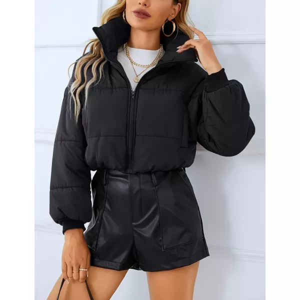 Gihuo Women Cropped Puffer Jackets Winter Zip Up Short Bubble Coat Padding Warm Quilted Crop Outerwear