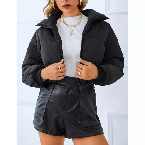 Gihuo Women Cropped Puffer Jackets Winter Zip Up Short Bubble Coat Padding Warm Quilted Crop Outerwear