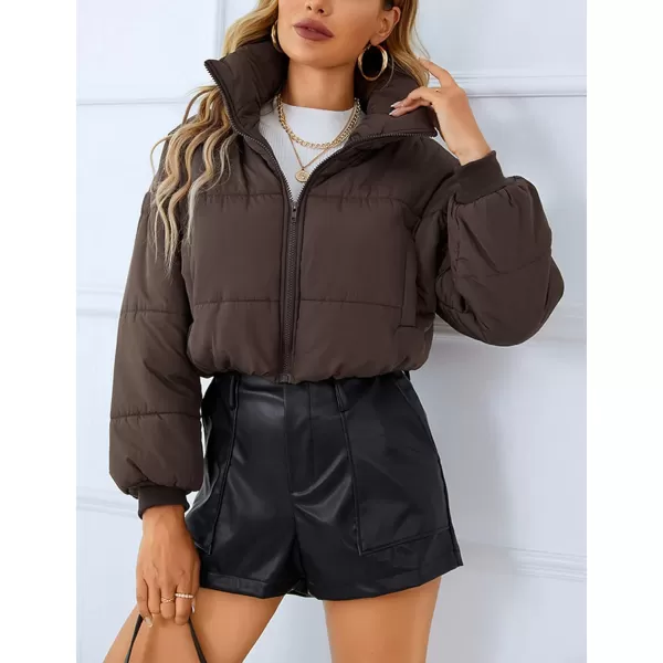 Gihuo Women Cropped Puffer Jackets Winter Zip Up Short Bubble Coat Padding Warm Quilted Crop Outerwear