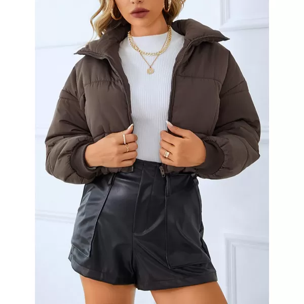 Gihuo Women Cropped Puffer Jackets Winter Zip Up Short Bubble Coat Padding Warm Quilted Crop Outerwear