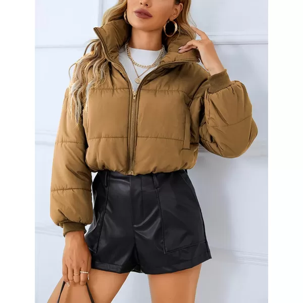 Gihuo Women Cropped Puffer Jackets Winter Zip Up Short Bubble Coat Padding Warm Quilted Crop Outerwear