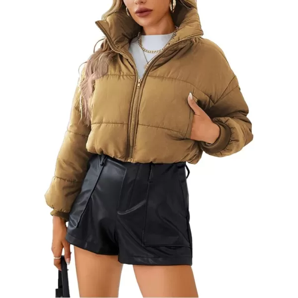 Gihuo Women Cropped Puffer Jackets Winter Zip Up Short Bubble Coat Padding Warm Quilted Crop Outerwear