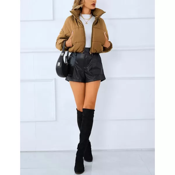 Gihuo Women Cropped Puffer Jackets Winter Zip Up Short Bubble Coat Padding Warm Quilted Crop Outerwear