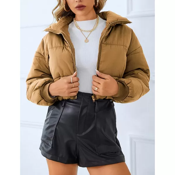 Gihuo Women Cropped Puffer Jackets Winter Zip Up Short Bubble Coat Padding Warm Quilted Crop Outerwear
