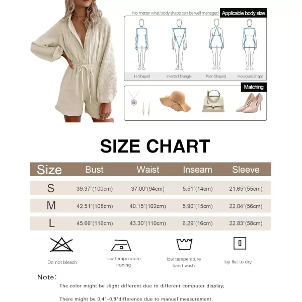 Gihuo Women' s Button Lantern Sleeve Shorts Romper Elastic Waist Summer Casual Pleated Jumpsuits
