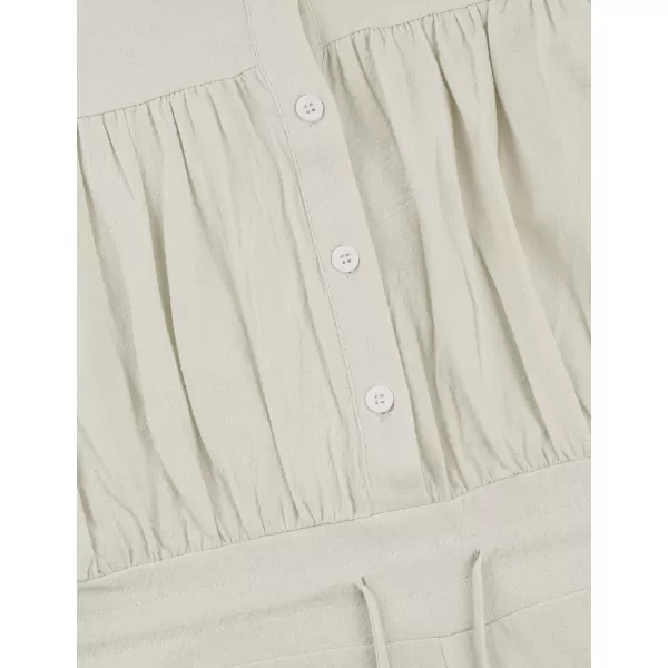 Gihuo Women' s Button Lantern Sleeve Shorts Romper Elastic Waist Summer Casual Pleated Jumpsuits