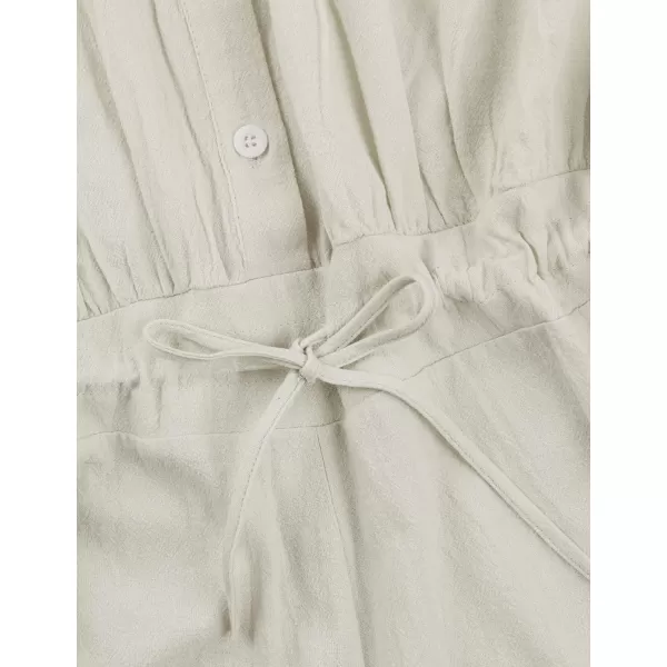 Gihuo Women' s Button Lantern Sleeve Shorts Romper Elastic Waist Summer Casual Pleated Jumpsuits