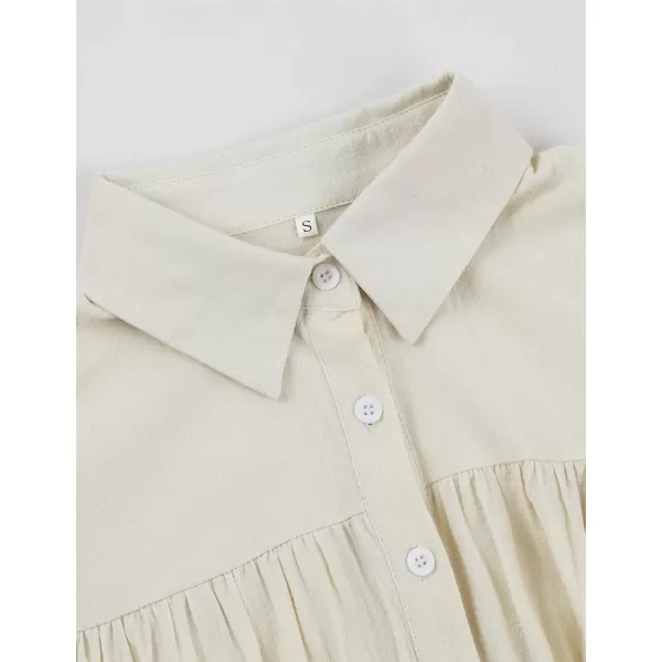 Gihuo Women' s Button Lantern Sleeve Shorts Romper Elastic Waist Summer Casual Pleated Jumpsuits