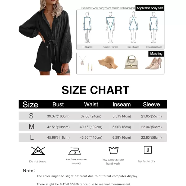 Gihuo Women' s Button Lantern Sleeve Shorts Romper Elastic Waist Summer Casual Pleated Jumpsuits