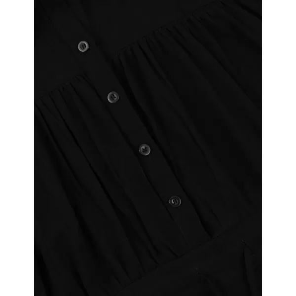 Gihuo Women' s Button Lantern Sleeve Shorts Romper Elastic Waist Summer Casual Pleated Jumpsuits