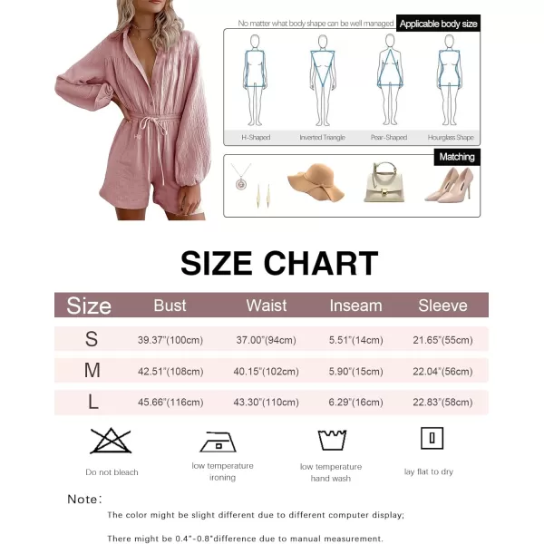 Gihuo Women' s Button Lantern Sleeve Shorts Romper Elastic Waist Summer Casual Pleated Jumpsuits