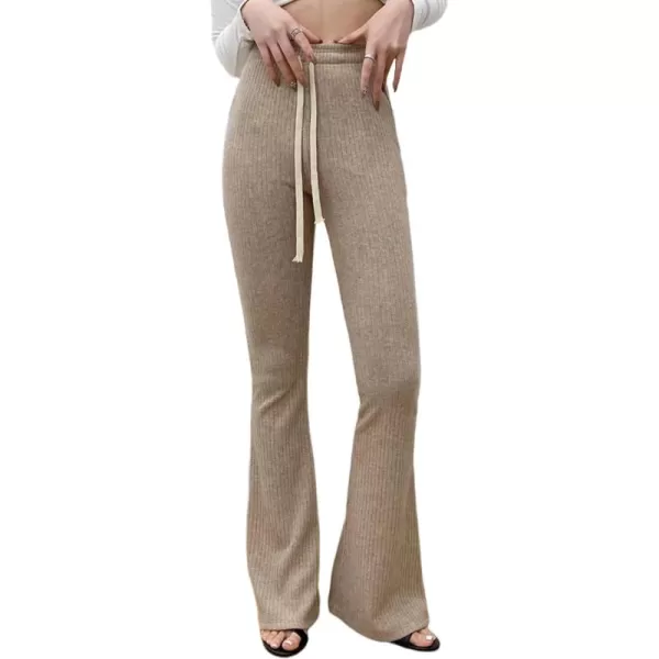 Gihuo Women' s Cable Knit Sweater Pants Long Knit Harem Pants Joggers Drawstring Elastic Waist Stretchy Knit Pants
