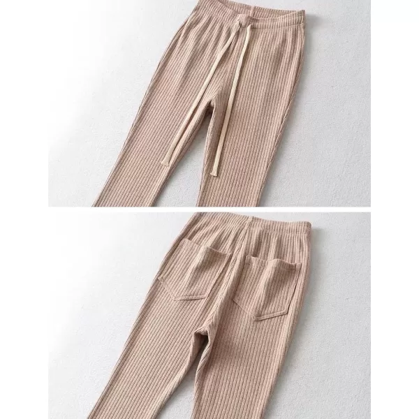 Gihuo Women' s Cable Knit Sweater Pants Long Knit Harem Pants Joggers Drawstring Elastic Waist Stretchy Knit Pants