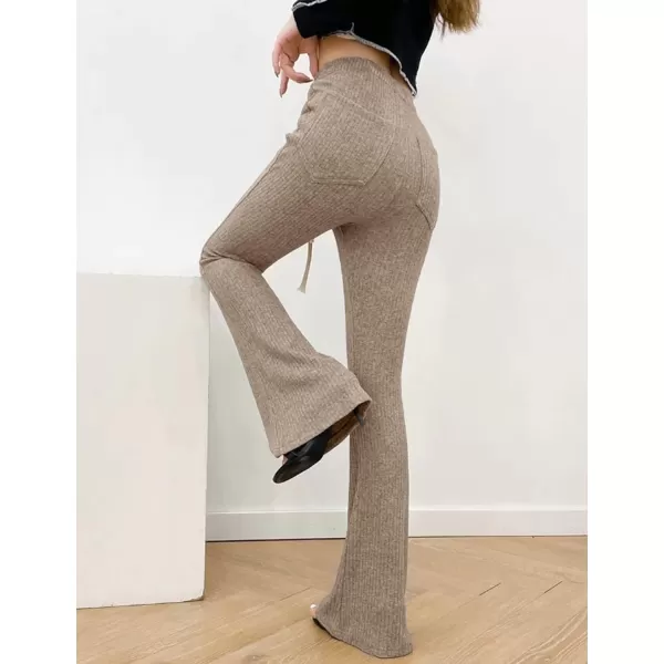 Gihuo Women' s Cable Knit Sweater Pants Long Knit Harem Pants Joggers Drawstring Elastic Waist Stretchy Knit Pants