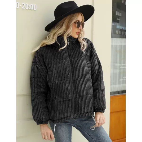 Gihuo Women' s Corduroy Puffer Jacket Full Zip Puffy Jackets Long Sleeve Winter Bubble Coats Warm Outerwear Coats