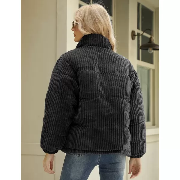 Gihuo Women' s Corduroy Puffer Jacket Full Zip Puffy Jackets Long Sleeve Winter Bubble Coats Warm Outerwear Coats