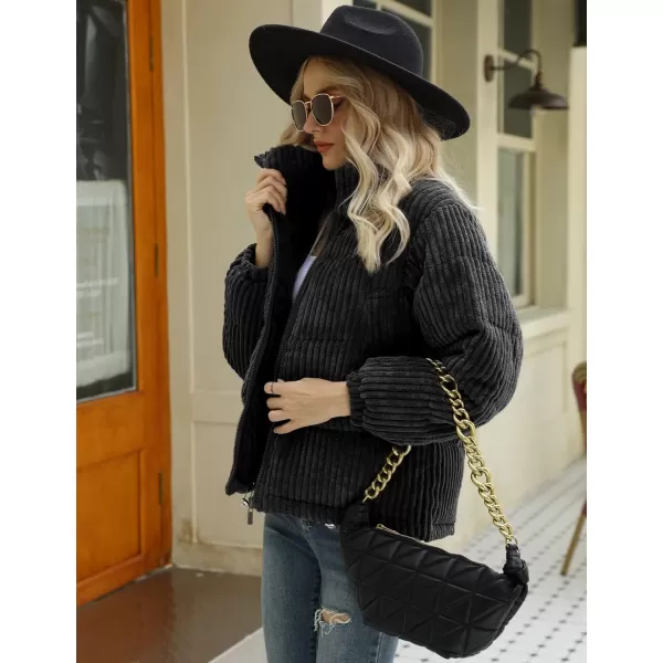 Gihuo Women' s Corduroy Puffer Jacket Full Zip Puffy Jackets Long Sleeve Winter Bubble Coats Warm Outerwear Coats