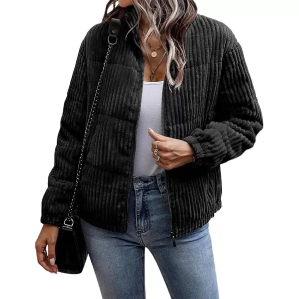 Gihuo Women' s Corduroy Puffer Jacket Full Zip Puffy Jackets Long Sleeve Winter Bubble Coats Warm Outerwear Coats