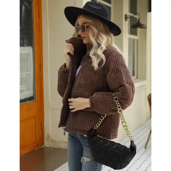 Gihuo Women' s Corduroy Puffer Jacket Full Zip Puffy Jackets Long Sleeve Winter Bubble Coats Warm Outerwear Coats