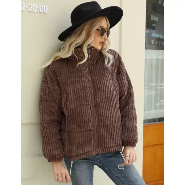 Gihuo Women' s Corduroy Puffer Jacket Full Zip Puffy Jackets Long Sleeve Winter Bubble Coats Warm Outerwear Coats