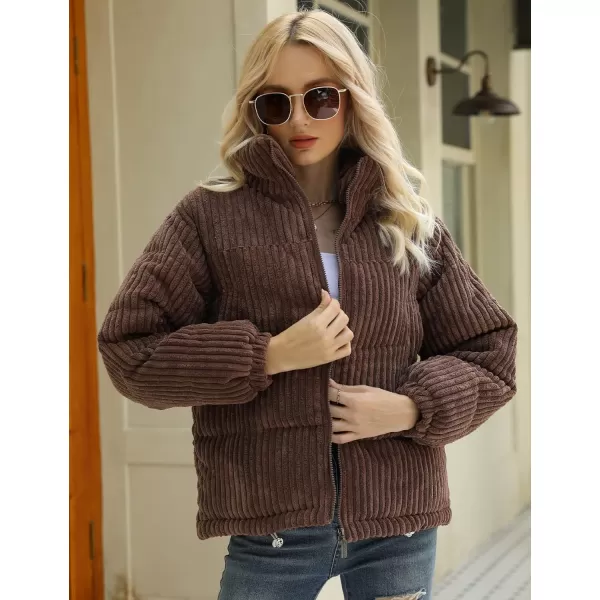 Gihuo Women' s Corduroy Puffer Jacket Full Zip Puffy Jackets Long Sleeve Winter Bubble Coats Warm Outerwear Coats