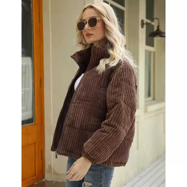 Gihuo Women' s Corduroy Puffer Jacket Full Zip Puffy Jackets Long Sleeve Winter Bubble Coats Warm Outerwear Coats