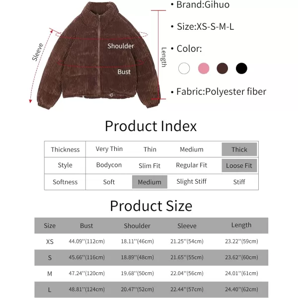 Gihuo Women' s Corduroy Puffer Jacket Full Zip Puffy Jackets Long Sleeve Winter Bubble Coats Warm Outerwear Coats