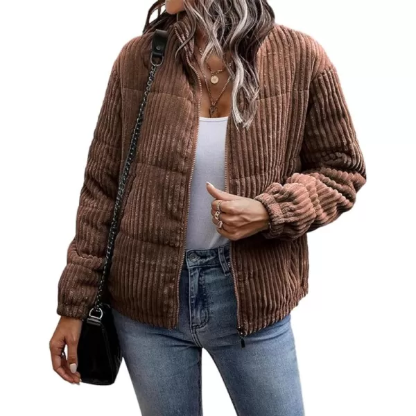 Gihuo Women' s Corduroy Puffer Jacket Full Zip Puffy Jackets Long Sleeve Winter Bubble Coats Warm Outerwear Coats