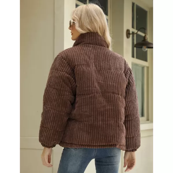 Gihuo Women' s Corduroy Puffer Jacket Full Zip Puffy Jackets Long Sleeve Winter Bubble Coats Warm Outerwear Coats