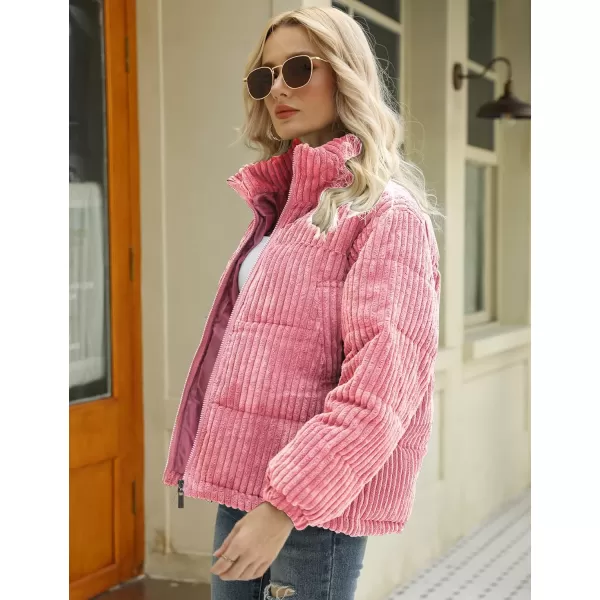 Gihuo Women' s Corduroy Puffer Jacket Full Zip Puffy Jackets Long Sleeve Winter Bubble Coats Warm Outerwear Coats