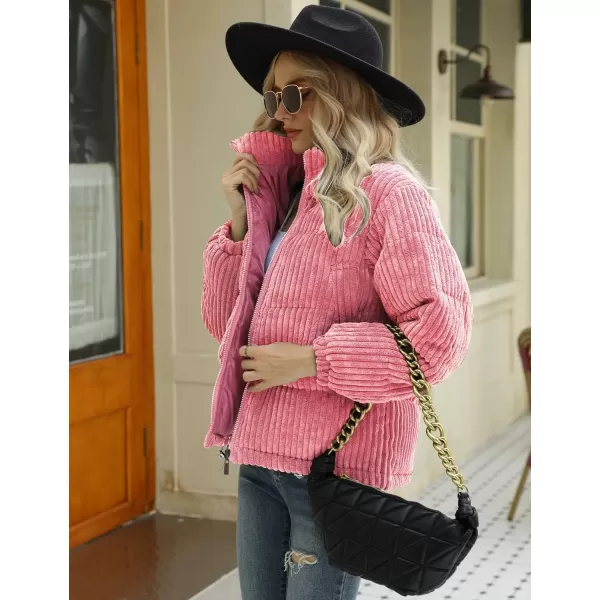 Gihuo Women' s Corduroy Puffer Jacket Full Zip Puffy Jackets Long Sleeve Winter Bubble Coats Warm Outerwear Coats