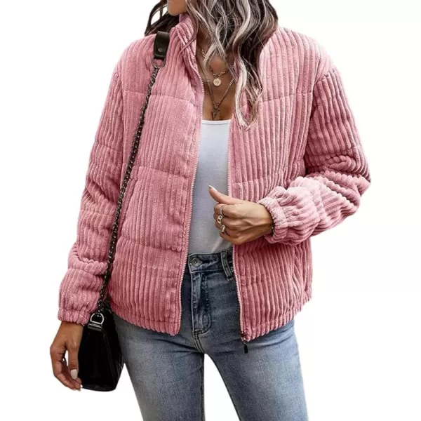 Gihuo Women' s Corduroy Puffer Jacket Full Zip Puffy Jackets Long Sleeve Winter Bubble Coats Warm Outerwear Coats