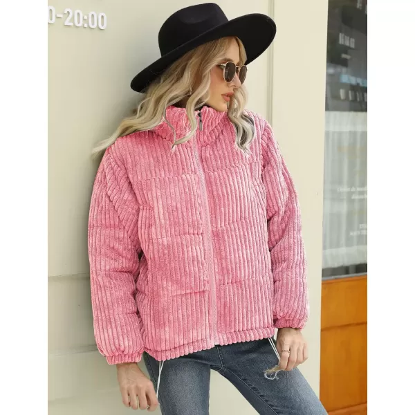 Gihuo Women' s Corduroy Puffer Jacket Full Zip Puffy Jackets Long Sleeve Winter Bubble Coats Warm Outerwear Coats
