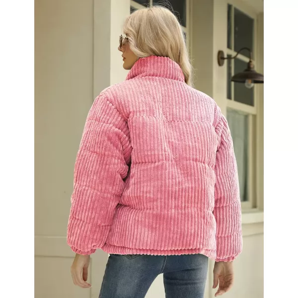 Gihuo Women' s Corduroy Puffer Jacket Full Zip Puffy Jackets Long Sleeve Winter Bubble Coats Warm Outerwear Coats