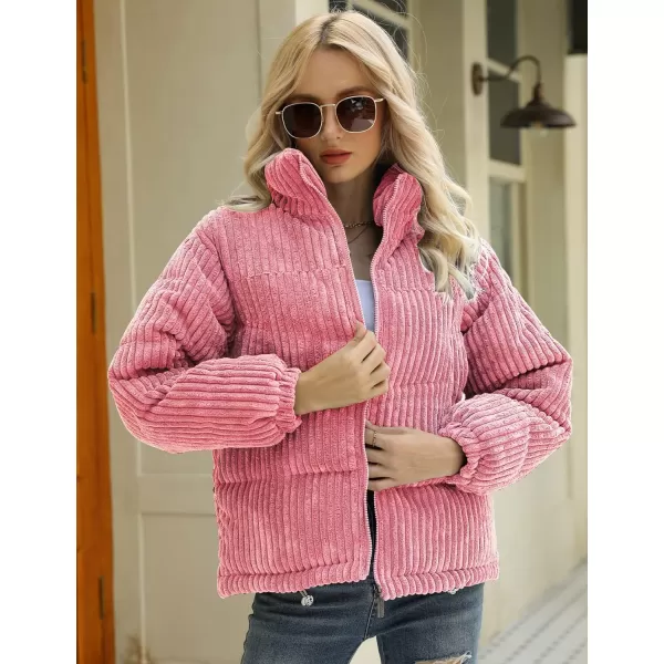 Gihuo Women' s Corduroy Puffer Jacket Full Zip Puffy Jackets Long Sleeve Winter Bubble Coats Warm Outerwear Coats